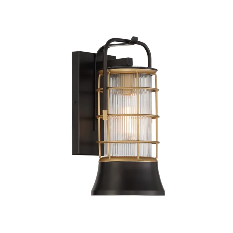 Kup teraz Lampa zewnętrzna kinkiet Rivamar QN-RIVAMAR-S-BLK-GD Eurofase 1x40W E27 Aluminium/Stal/Przezroczyste szkło żebrowane Brązowy/Przezroczysty
