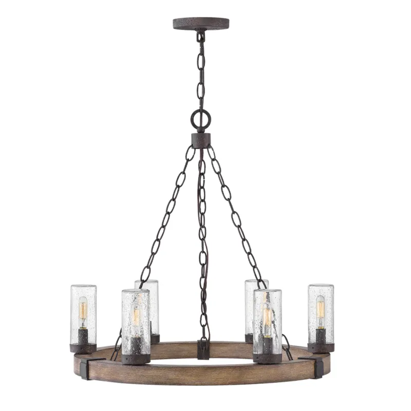 Lampa zewnętrzna Latarnia wisząca Sawyer HK-SAWYER6-SQ Elstead Lighting 6xE14 40W Stal, przezroczyste szkło z bąbelkami powietrza Brązowy, Czarny Ostatnie sztuki