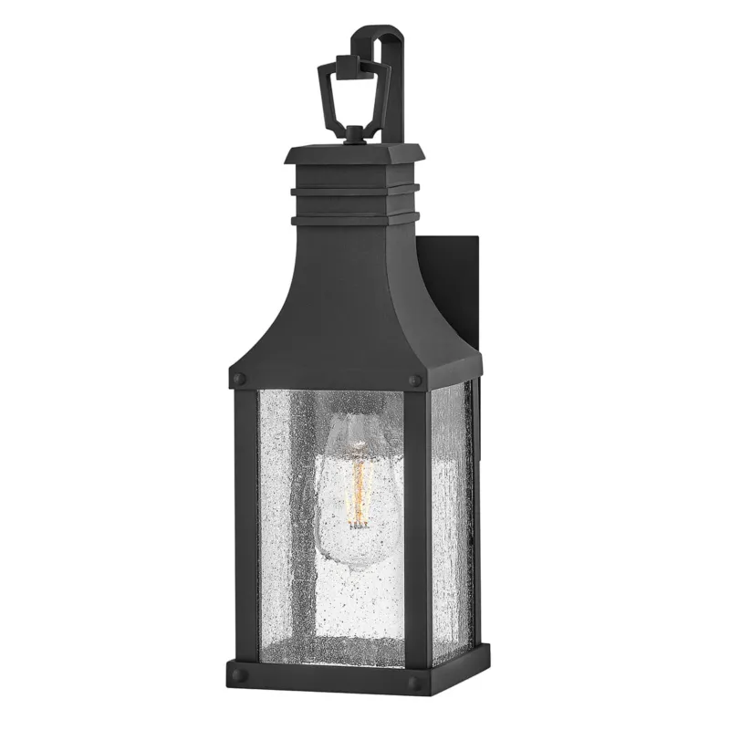 Lampa zewnętrzna Mała latarnia naścienna Beacon Hill HK-BEACON-HILL-S-MB Elstead Lighting 1xE27 60W Aluminium, przezroczyste szkło z bąbelkami powietrza Czarny Do wyczerpania zapasów