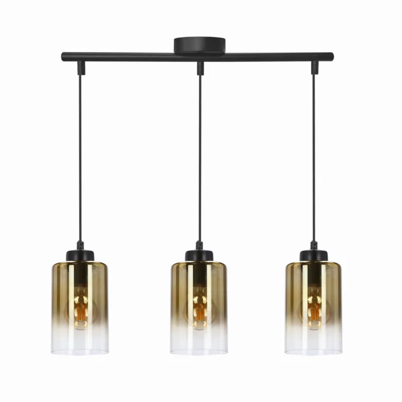 Lampa wisząca Candellux Aspra czarna z bursztynowym kloszem 3×E27 Zniżka