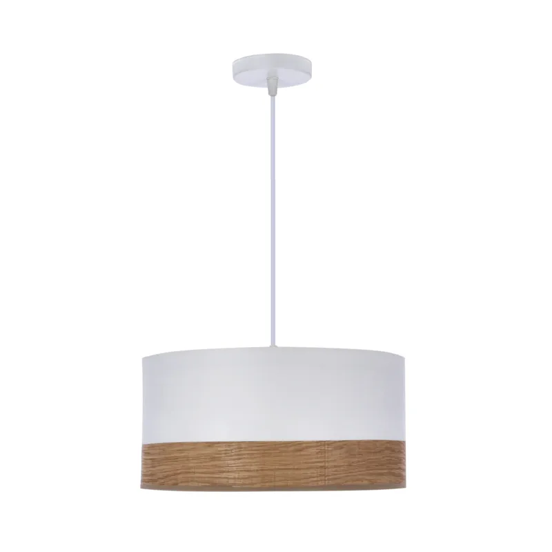 Lampa wisząca Candellux Bianco biała z orzechowym abażurem Hit sprzedaży