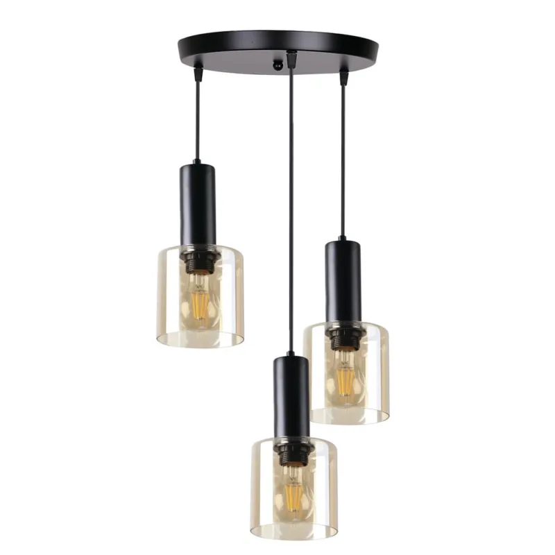 Lampa wisząca Candellux Isar czarna z bursztynowym kloszem 3×E27 Sprawdź teraz