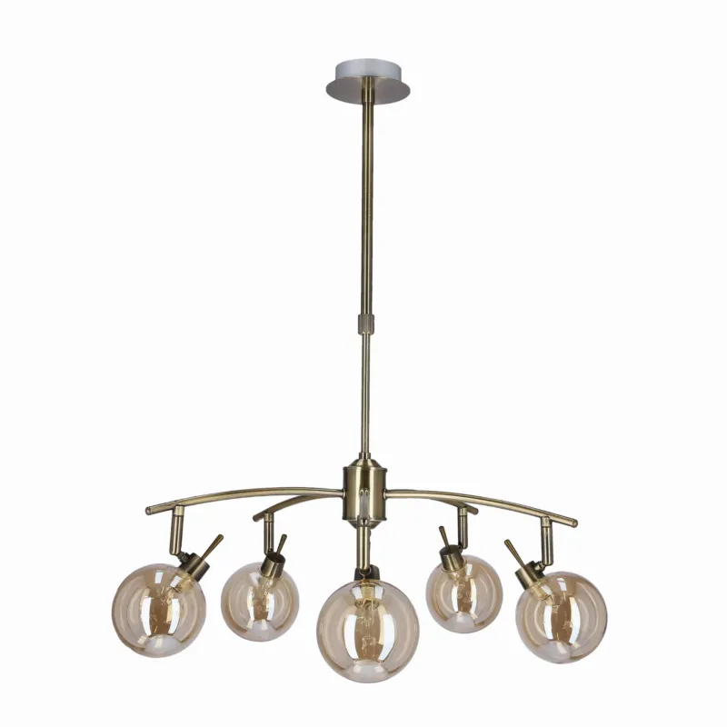 Darmowy zwrot Lampa wisząca Candellux Lentini patynowa z bursztynowym kloszem 5×G9