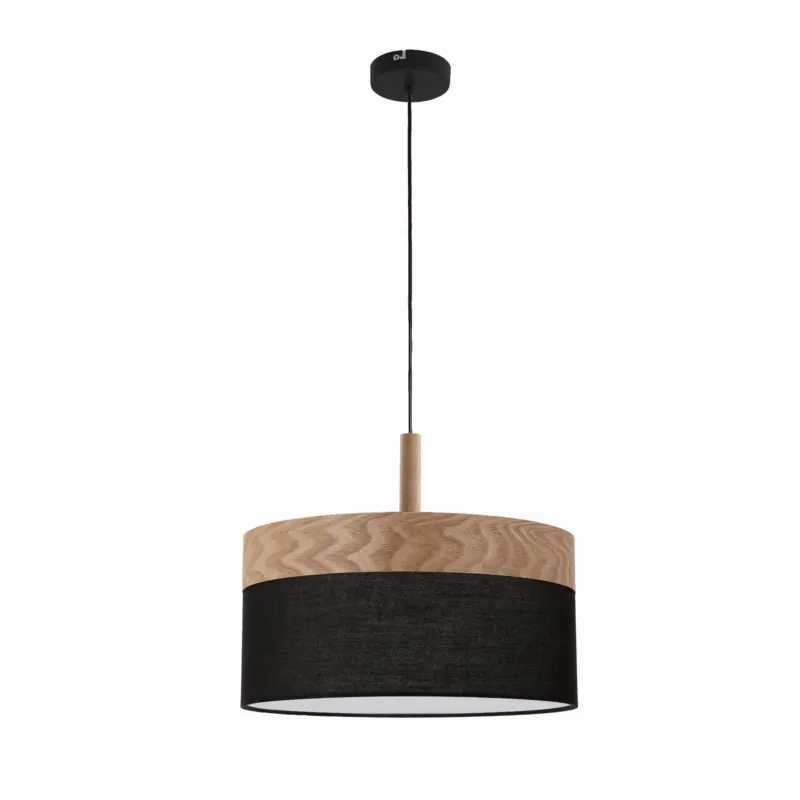 Lampa wisząca Candellux Orto czarna z drewnianym elementem i brązowo-czarnym abażurem 1×E27 Cena promocyjna