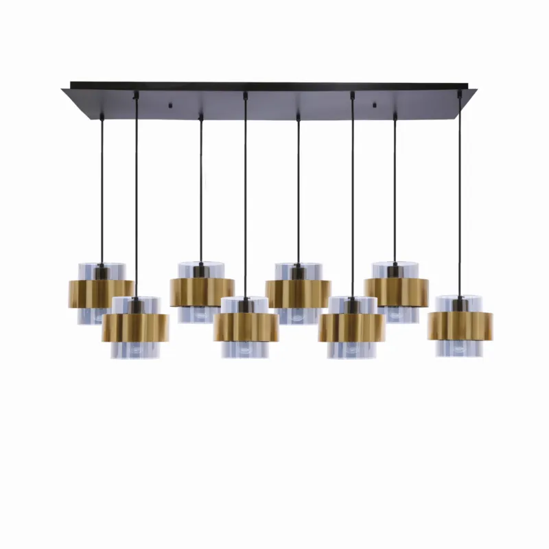 Darmowy zwrot Lampa wisząca Candellux Spiega czarna z mosiężnym wykończeniem z dymionymi kloszami 8×E27