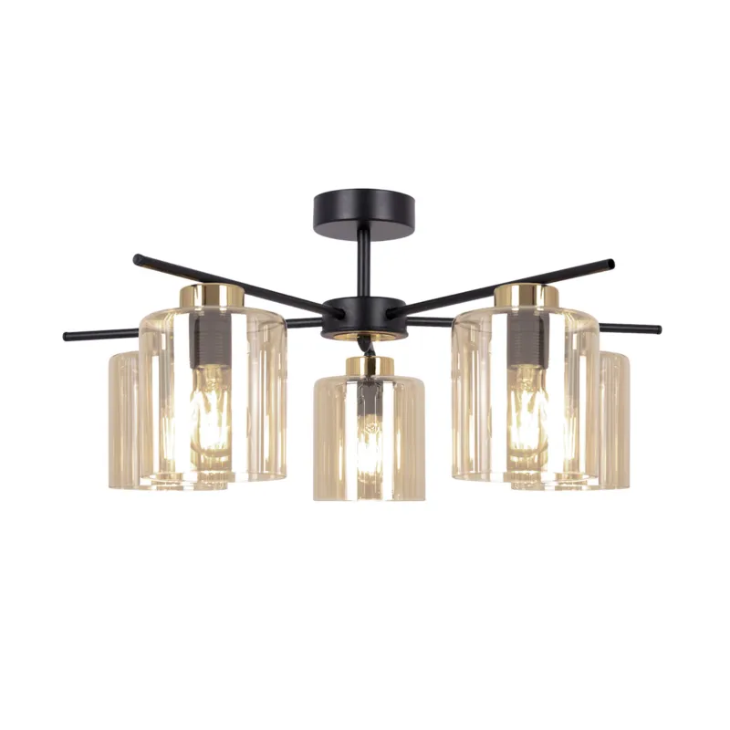 Kup teraz Lampa sufitowa AURELIA K-5522 Czarny, złoty, bursztynowy 5 źr., E27, 15W LED - Kaja