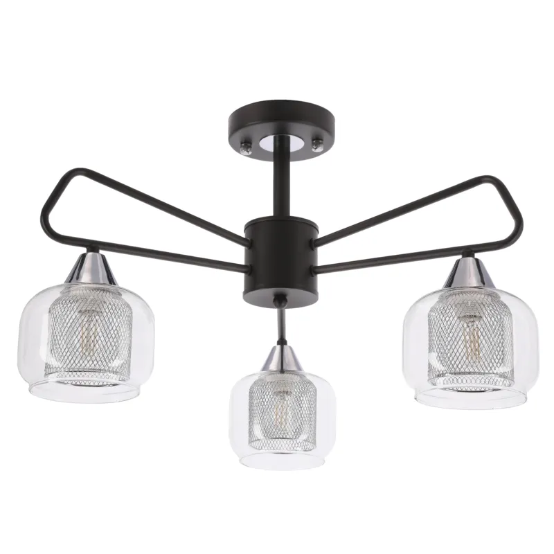 Bezpieczne zakupy Lampa sufitowa Candellux Gato czarna z transparentnym kloszem 3×E14