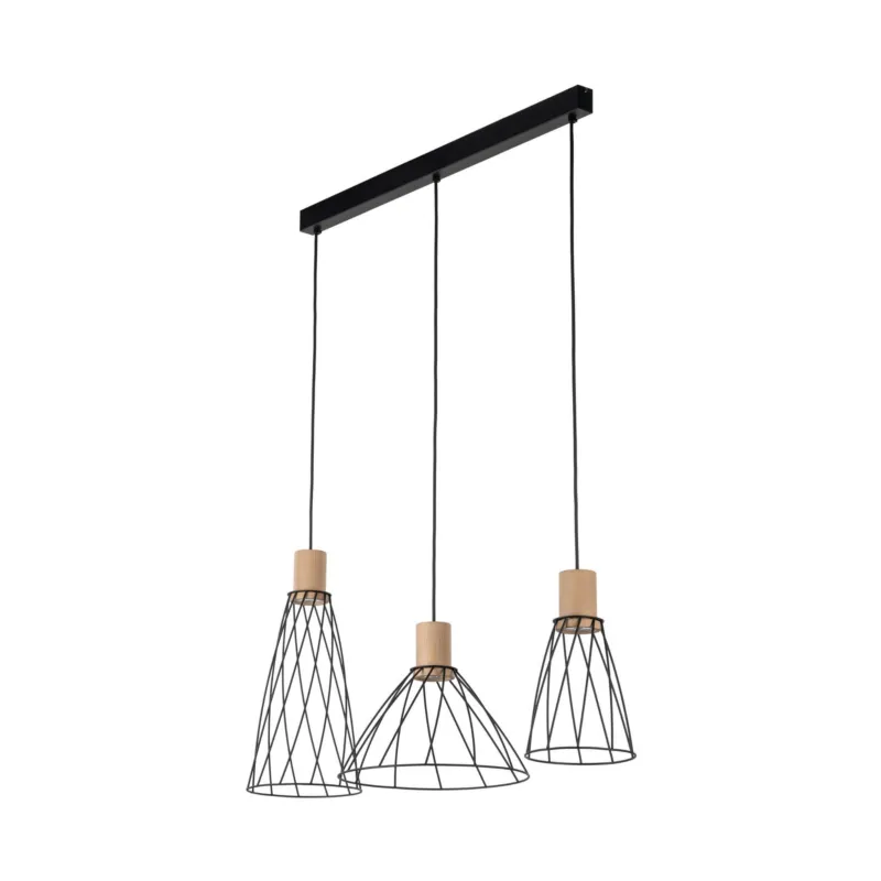 Bezpieczna płatność Lampa wisząca Modesto Wood Sosna Czarny 3x E27 - TK Lighting