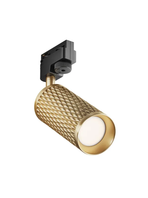Wyjątkowa oferta Ryflowany reflektor (tuba) GU10 na szynoprzewód 1F Maytoni - złoty Focus Design, metalowy korpus