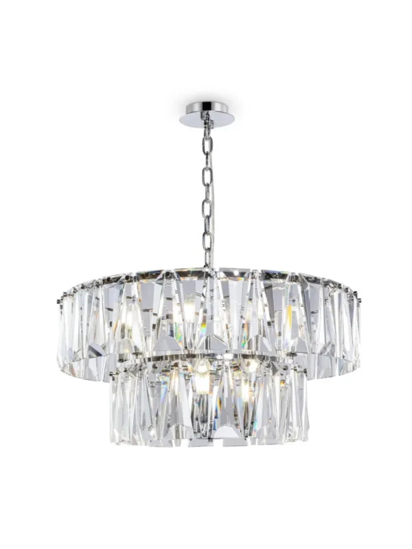 Zniżka Glamour żyrandol wiszący Puntes do salonu w chromie - dwupoziomowe kryształy E14, 68 cm