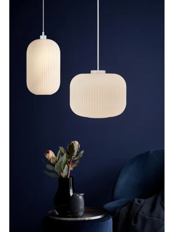 Szklana lampa wisząca Milford 20 - Nordlux - biały owalny karbowany klosz Sprawdź teraz