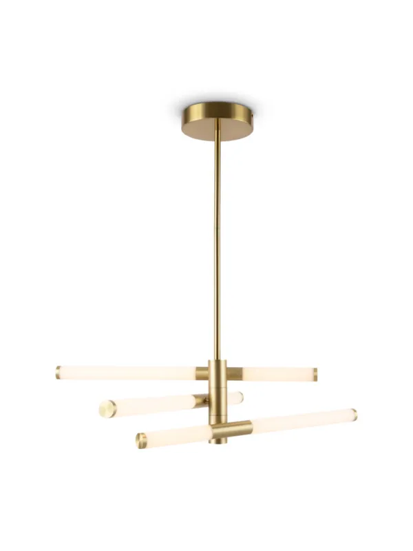 Złota lampa wisząca Axis LED do salonu - trzy mleczne poziome tuby, 3000K, 3000 lm Promocja