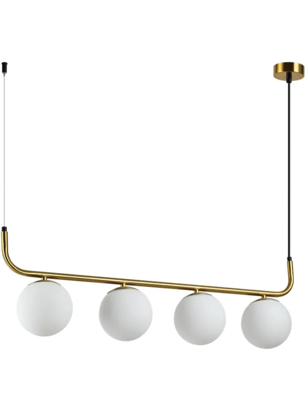 Lampa wisząca 4 mleczne kule szklane Alisa oprawy na złotym metalowym wiszącym pałąku nowoczesna 4xE14 Dostępne od ręki