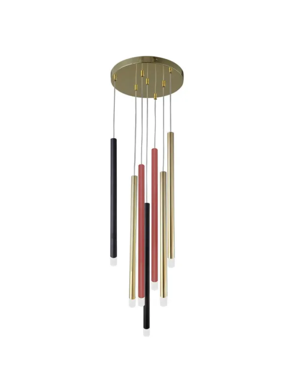 Lampa wisząca z siedmioma tubami soplami Lungo 7 mix kolorów czarna złota czerwona kolorowe wykończenie Tylko dziś