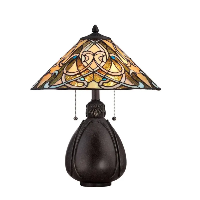 Nie przegap Tiffany lampa stołowa India, Quoizel