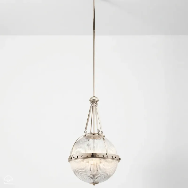 Aster – lampa wisząca ryflowana kula, polerowany nikiel Ø38 Hit cenowy