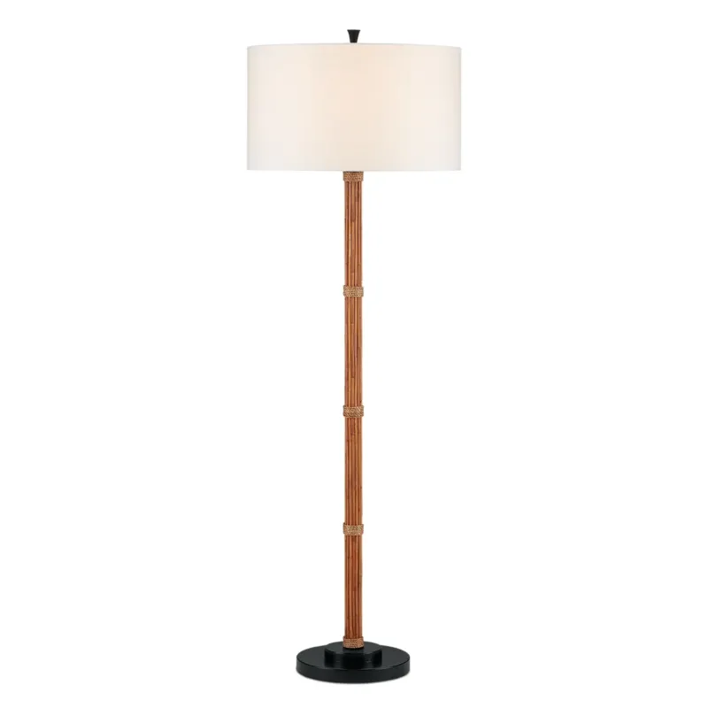 Bezpieczne zakupy Reed Floor – lampa podłogowa owinięta naturalnym rattanem, czarny metal i len