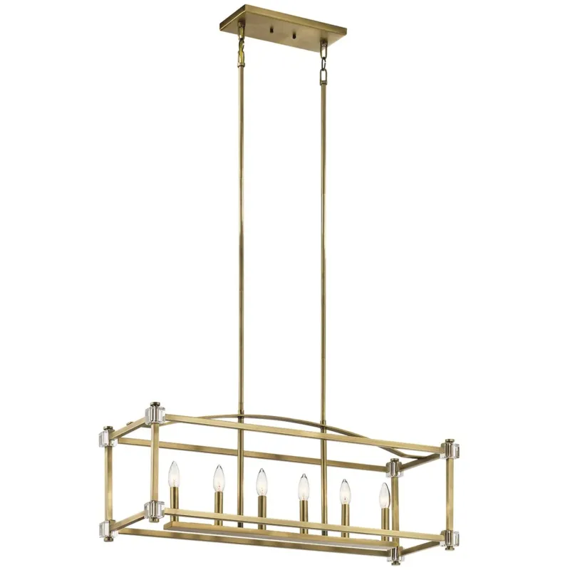 Wybór klientów Mosiężna lampa wisząca Cayden - klatka 90x30cm do salonu / kuchni / sypialni - Kichler (6xE14)