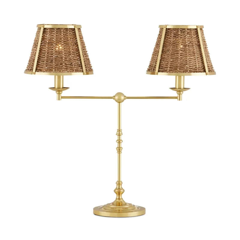 Deauville Twin – lampa stołowa z plecionymi abażurami z trawy morskiej, polerowany mosiądz Dodaj do koszyka
