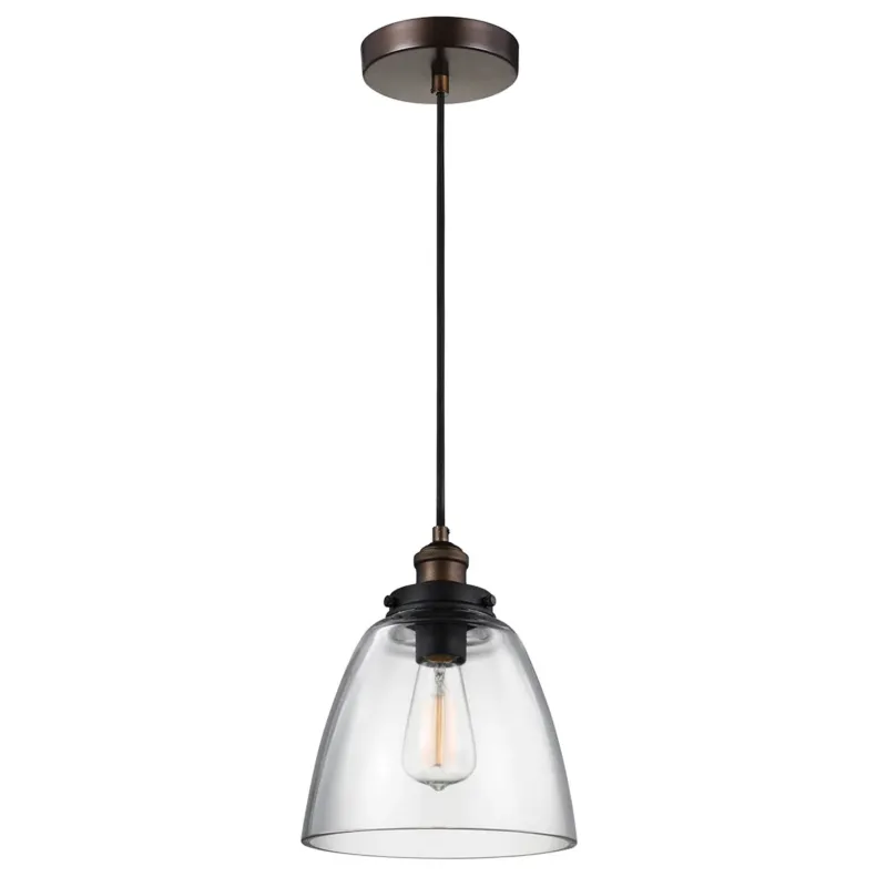 Szklana lampa wisząca 23cm (stary mosiądz, cynk) do kuchni jadalni salonu (1xE27) Feiss (Baskin) Dostępne od ręki