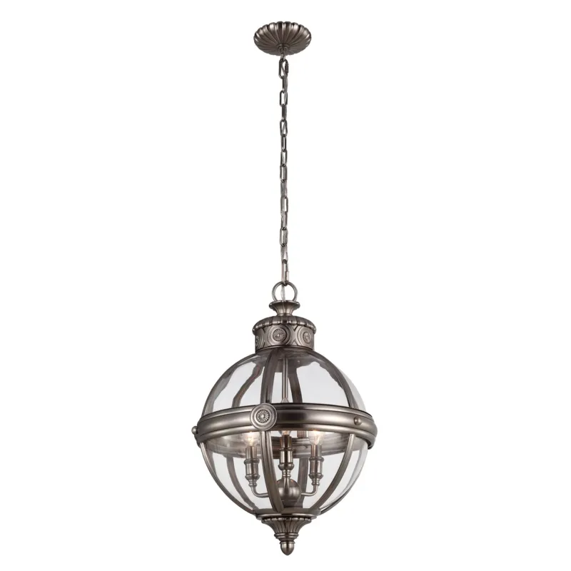 Lampa wisząca kula 37cm (metal - szkło) antyczny nikiel, do salonu sypialni (3xE14) Feiss (Adams) Popularny