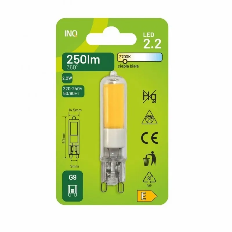 Sprawdź teraz ELTG080WW Żarówka LED G9 2,2W 250lm 2700K ze szkła INQ