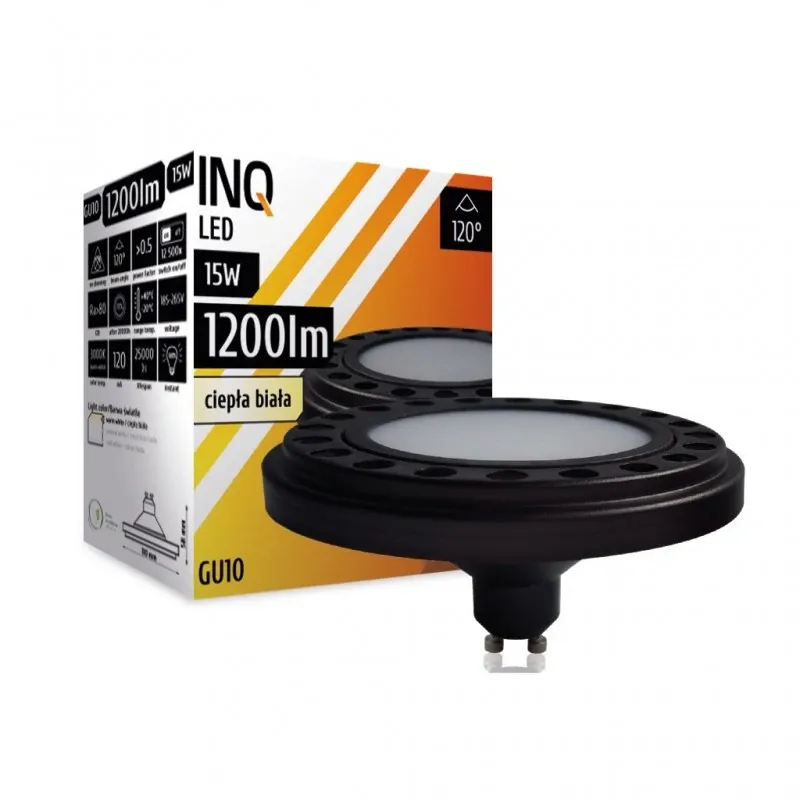 Nie przegap AR260WW Żarówka LED AR111 GU10 15W 3000K 230V 120^ 1200lm czarny INQ