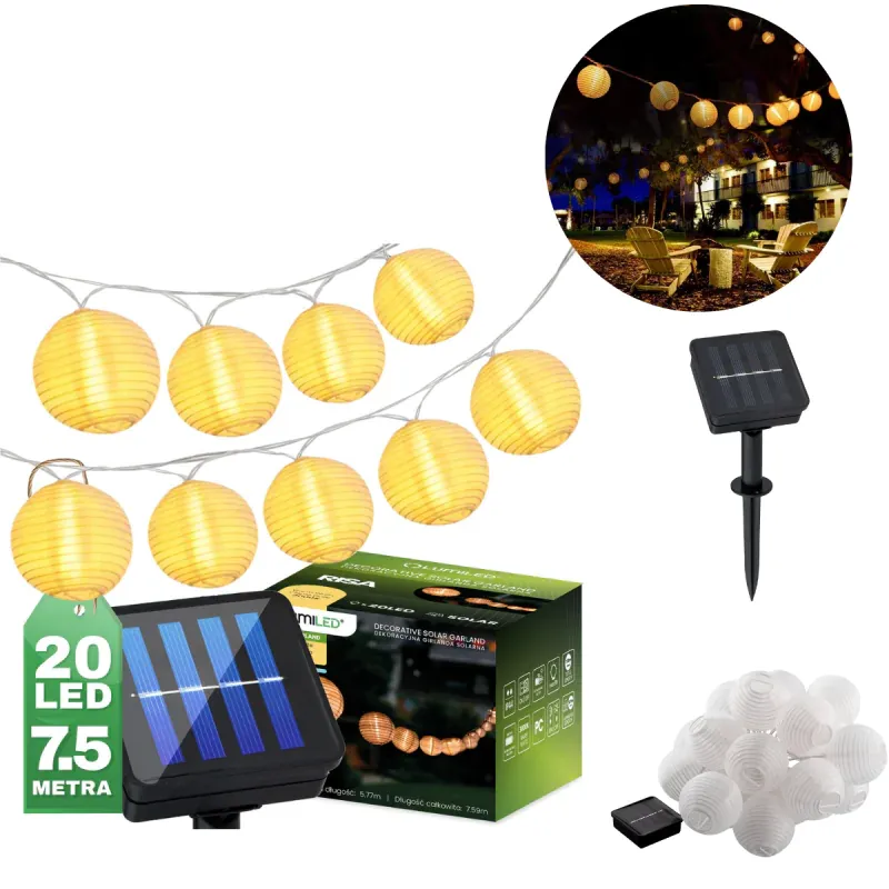 Szybka wysyłka Girlanda solarna ogrodowa Kule świetlne Ciepłe światło LED