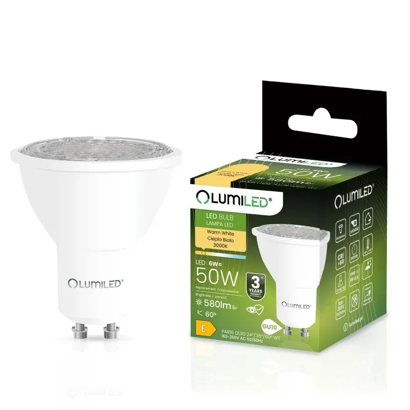Dodaj do koszyka Żarówka LED GU10 6W 50W 580lm 3000K 24° 36° 60° LUMLEDF2020 LUMILED