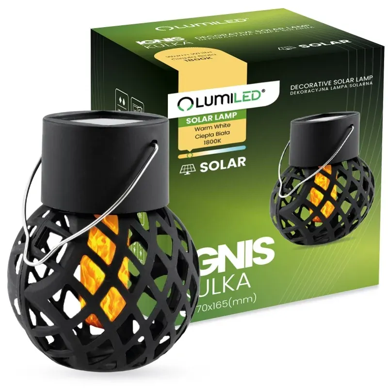 Premium Lampion solarny kula w ciemnej obudowie do zawieszenia IGNIS 7cm 1800K LUMILED