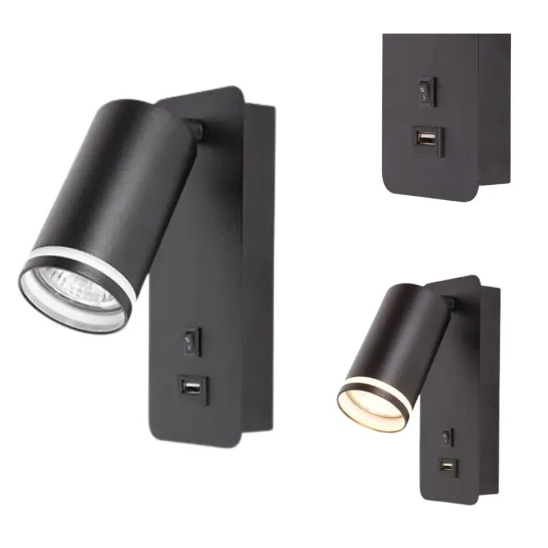 Wybór klientów Kinkiet Ścienny Czarny Wewnętrzny z włącznikiem i USB do Sypialni