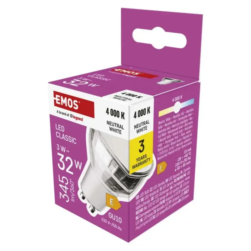 Zniżka ZQ8E18 Żarówka LED o gwincie GU10 MR16 3W-32W 345lm neutralna Classic EMOS