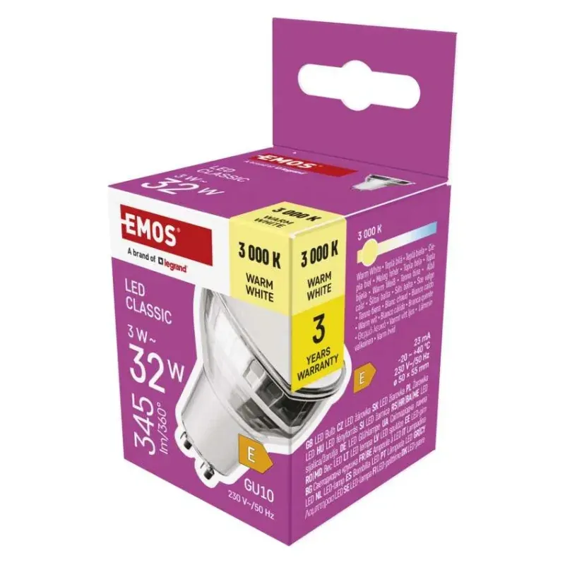 Oferta czasowa ZQ8E17 Żarówka LED srebrna MR16/GU10 3W-32W 345lm Ciepła biel EMOS
