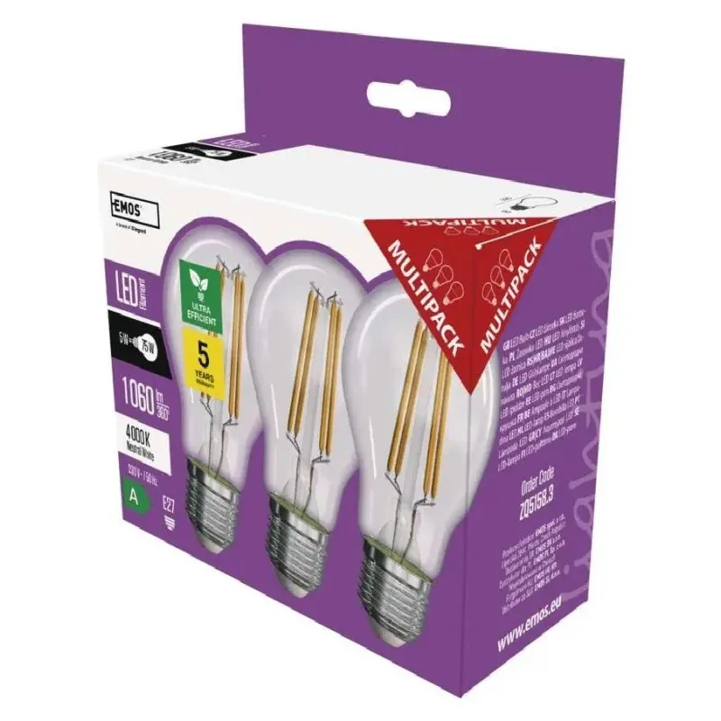 Oferta Żarówki LED Filament A60 3xE27 5W 1060lm neutralna biel ZF5158.3 Emos