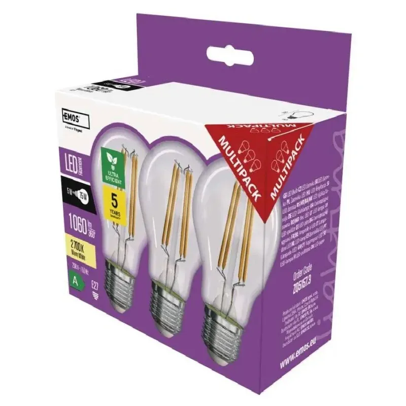 Żarówki LED Filament A60 3xE27 5W 1060lm ciepła biel ZF5157.3 Emos Wyjątkowa oferta