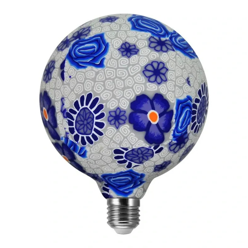 Żarówka dekoracyjna led z kwiatowym motywem 4W LED GLOB FOLK BLUE G125 E27 2200K 360° POLUX Oferta