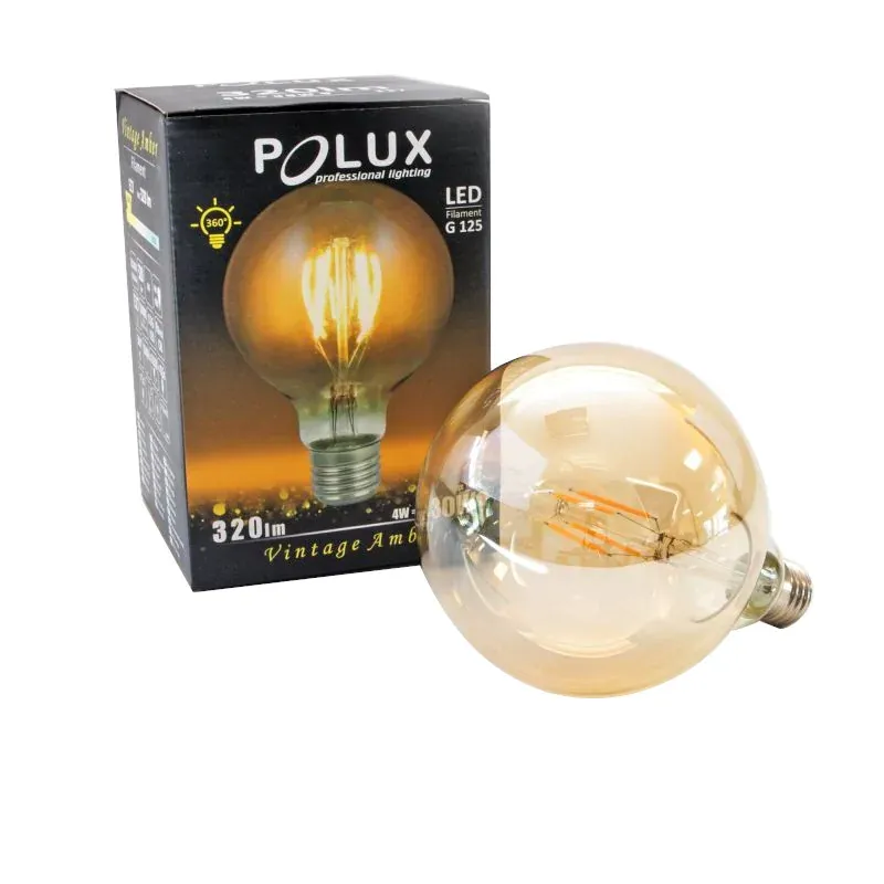 Żarówka kulka dekoracyjna z ozdobnymi filamentami E27 4W-30W 320lm 2200K 360° G125 Polux Obniżka ceny