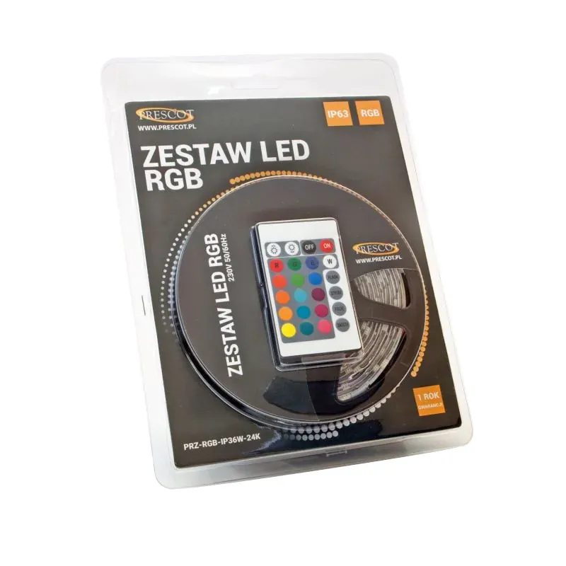 Zestaw LED RGB taśma z pilotem PRZ-RGB-IP36W-24K PRESCOT Darmowy zwrot