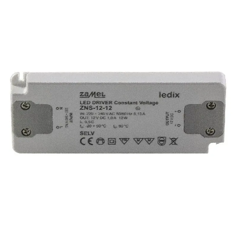 Zasilacz do oświetlenia ledowego 12W 12V DC 1A SLIM ZNS-12-12 ZAMEL Darmowy zwrot
