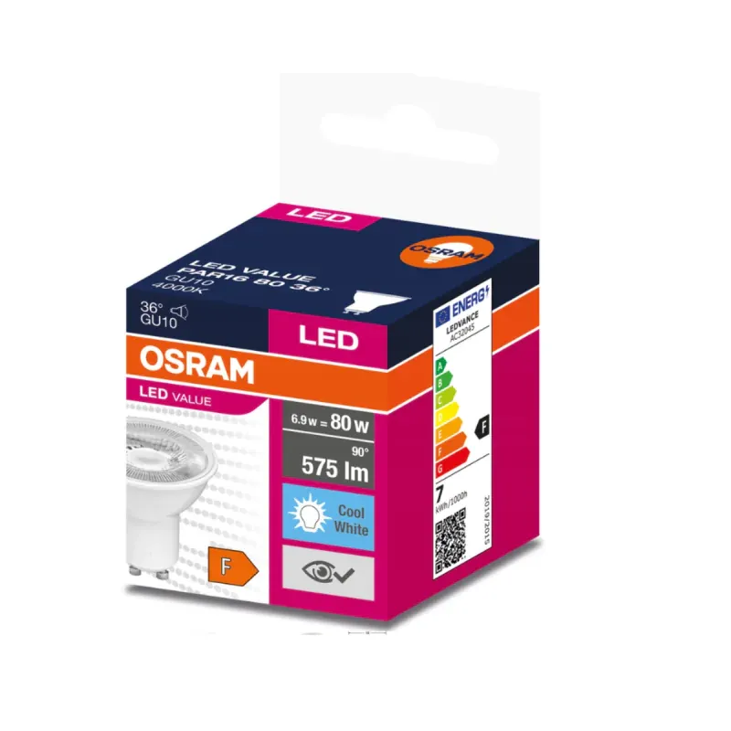 Żarówka LED GU10 neutralna 6,9W-80W 4000K 575lm PAR16 LED VALUE EUE OSRAM Premium