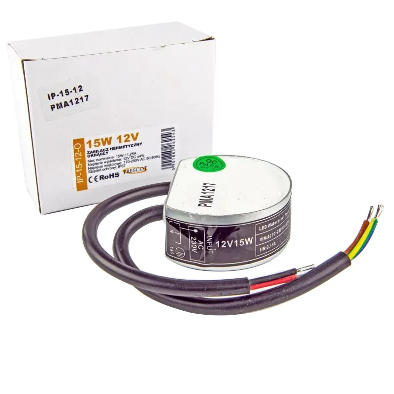 Szybka wysyłka Zasilacz LED 15W IP67 12V do puszki okrągły IP-15-12-O PRESCOT