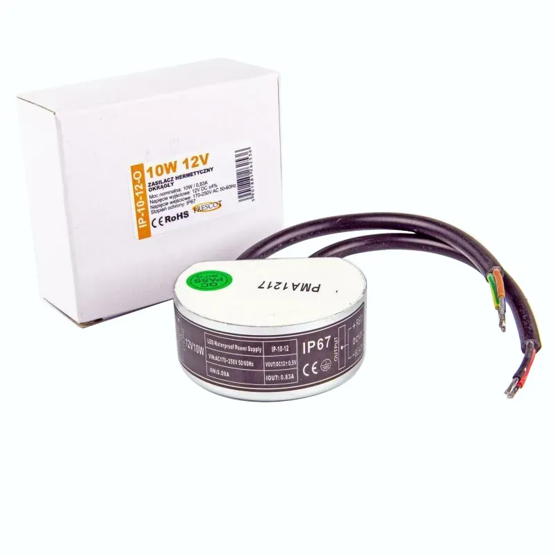 Kup online Zasilacz LED 10W IP67 12V do puszki okrągły IP-10-12-O PRESCOT