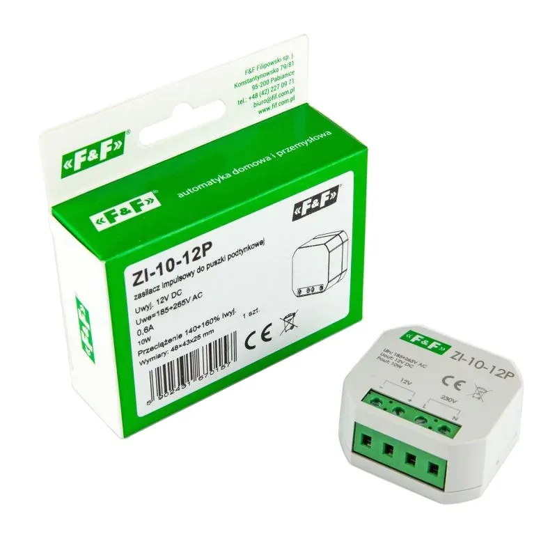 Zasilacz impulsowy LED do puszki podtynkowej 12V ZI-10-12P F&F Wyprzedaż