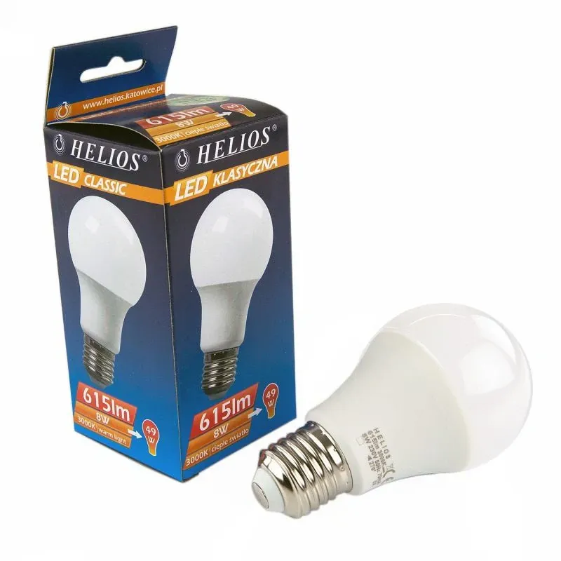 Hit cenowy Żarówka LED klasyczna 8W A60 8W-49W 615lm 3000K ciepły HELIOS