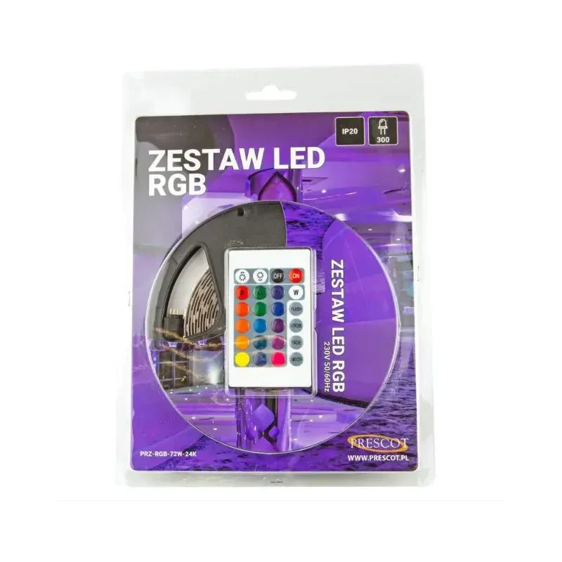 Taśma led z pilotem RGB 300LED SMD5050 12V 72W 5m IP20 PRZ-RGB-72W-24K PRESCOT Obniżka ceny