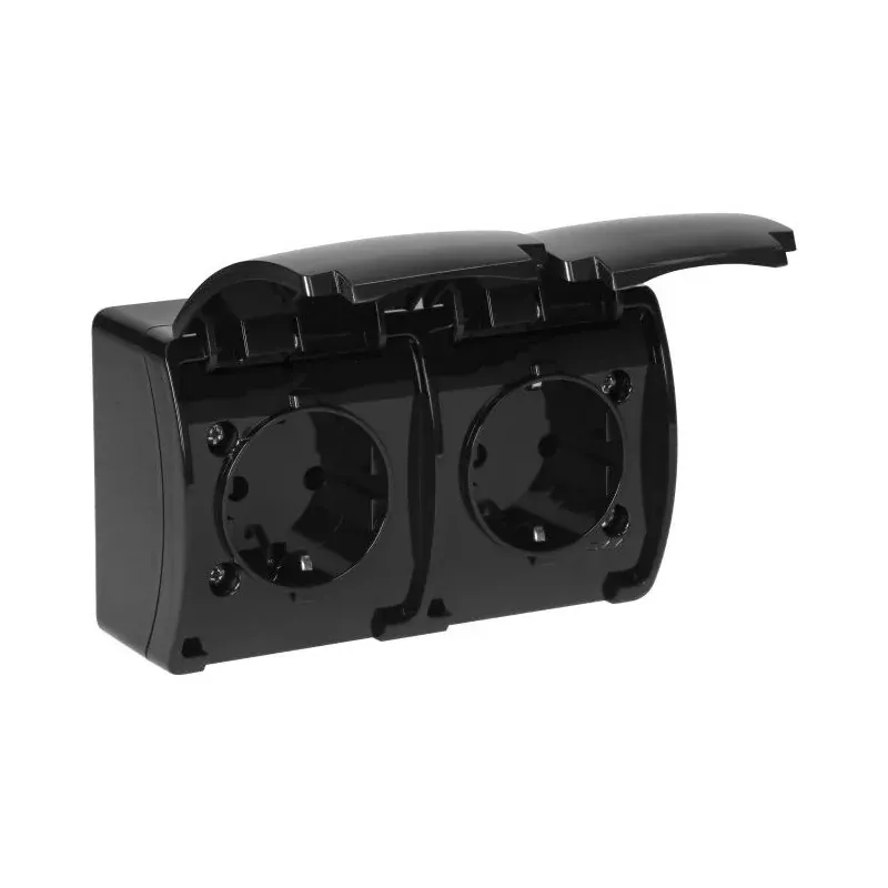 Podwójne gniazdo z klapkami 2x2P+Z Schuko IP44 czarne AQUATIC OR-OE-7106(GS)/B ORNO Bezpieczne zakupy