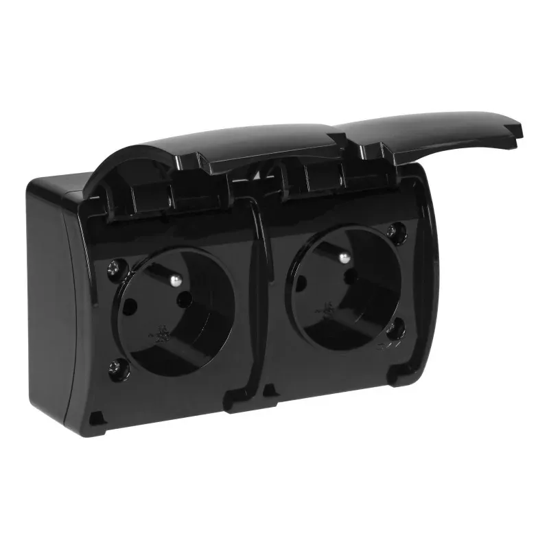 Czarne gniazd podwójne natynkowe z/u IP44 2x2P+Z AQUATIC OR-OE-7106/B ORNO Ostatnie sztuki