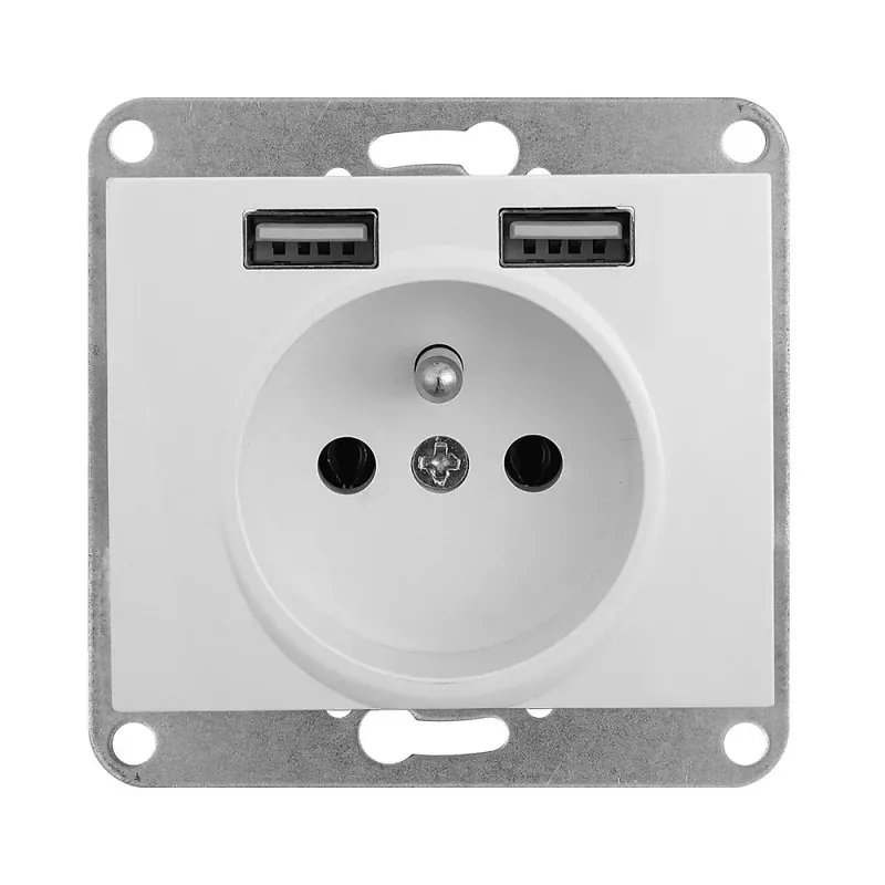 Oferta limitowana Białe gniazdo pojedyncze z ładowarką 2xUSB 2A 5V ONYX PT-16O/USB ABEX