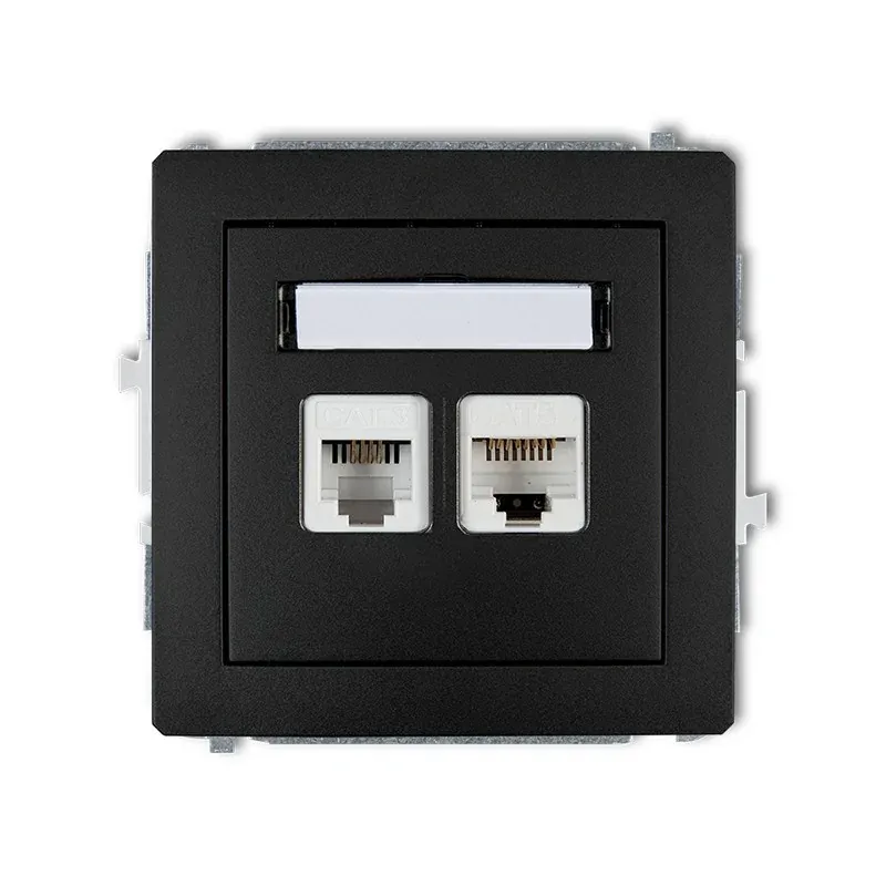 Gniazdo telefoniczne RJ11+komputerowe RJ45 czarny mat DECO 12DGTK KARLIK Ostatnie sztuki