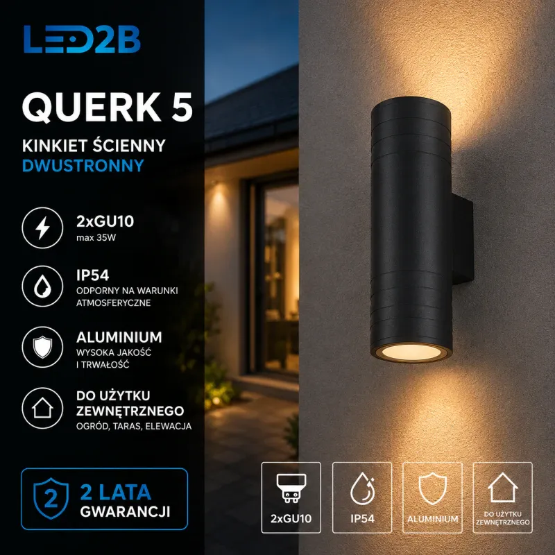 Kinkiet Ścienny Dwustronny Ip54 Querk 5 Czarna Led2B Szybka wysyłka